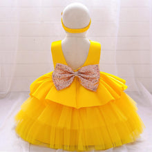 Load image into Gallery viewer, Beautiful yellow golden bow sequined dress
